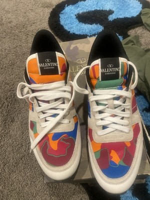 Valentino Garavani Men s Low Top Lace-Up Sneakers Colorblock Multicolor White