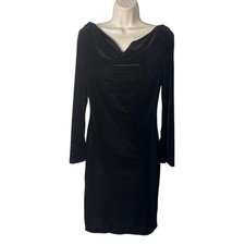 BCBG Paris Vintage Black Velvet Drape Neck Long Sleeve Dress Size S
