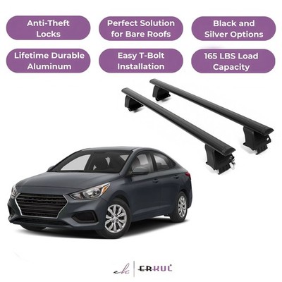 ERKUL Roof Rack Crossbars For HYUNDAI ACCENT 2018-2022 Naked Roof Aluminum Black