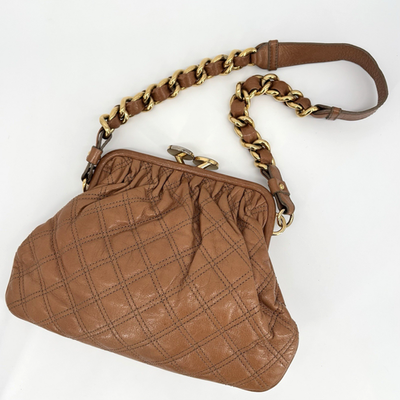 MARC JACOBS Stam Kiss-Lock Chain Shoulder Bag Quilted Brown
