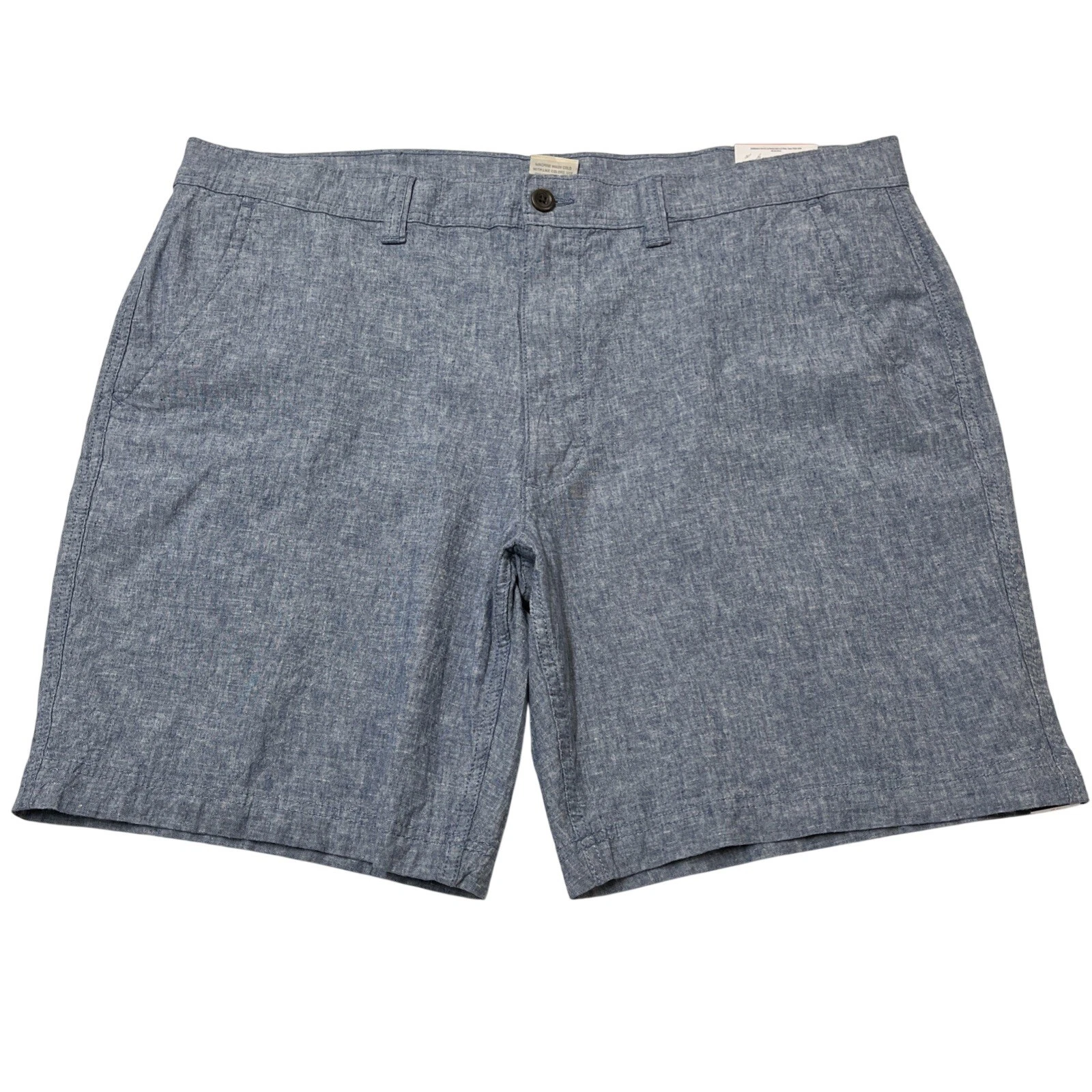 Mens Linen Blend Shorts Woven Blue Chino Size 38 Lightweight Summer Preppy