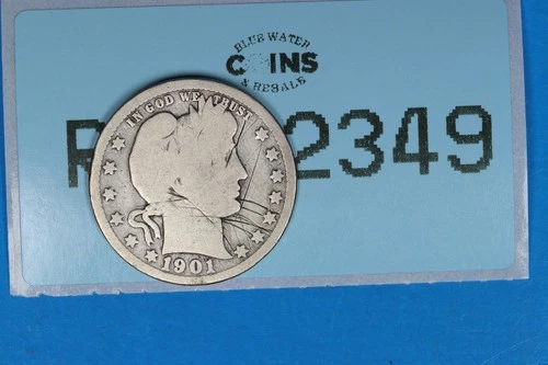 1901-O 25C LIBERTY HEAD BARBER SILVER QUARTER DOLLAR Early US Type RAW-2349