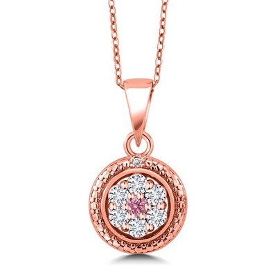 18K Rose Gold Plated Silver White and Pink Lab Grown Diamond  Pendant Necklace