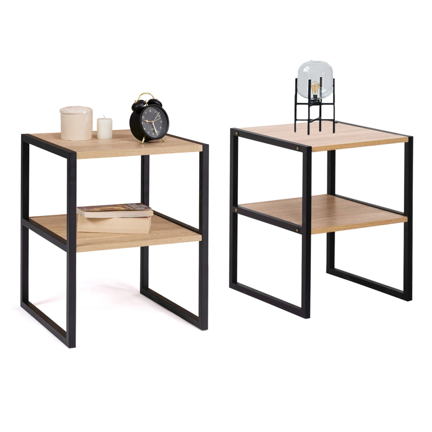 Tables de chevet DETROIT lot de 2 bois et métal noir finition premium design industriel