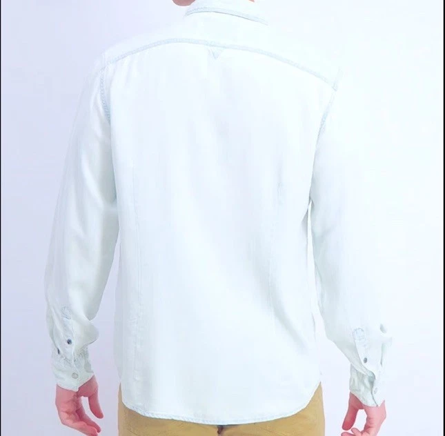 Men’s Y2K Guess Size M Western Long Sleeve Washed Light Blue Shirt & Pearl Snap - Image 4 of 4