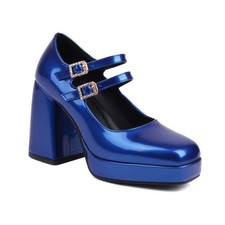 Women's High Heels Square Toe Faux Leather Ankle Strap Shoes Dress Formal Casual
