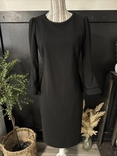 Calvin Klein Solid Black Bell Sleeve Dress Size 10 Career