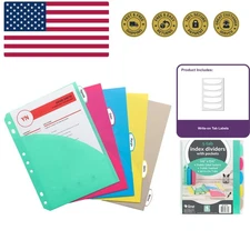 Mini Size 5-Tab Poly Index Dividers with Pockets, for 5.5 x 8.5, 6 x 9 and 8....
