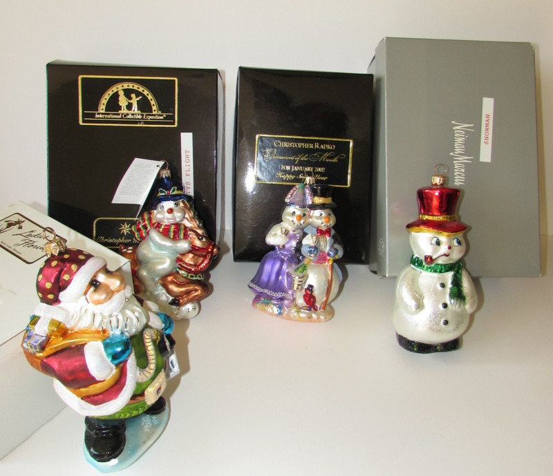 Lot Christopher Radko Ornaments Snowball Night Watch Santa Frosty Flight Snowman