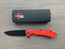 Daggerr Knives Fielder Linerlock Folding Knife Red FRN Handle Black Stonewash