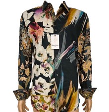 NWT 348 ROBERT GRAHAM SAVOY SILKY VISCOSE SHIRT MULTICOLOR PRINTS EMBROIDERY XL