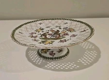 Vintage Victoria Austria Porcelain Reticulated Pedestal Compote Bowl Birds 