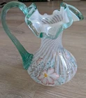 Bill Fenton Signed Pink Iridescent Opalescent Swirl Teal Crest Jar Pitcher Pink