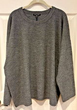 NWOT Eileen Fisher Ash Gray Merino Wool Crew Neck Sweater 258 1X/2X runs L