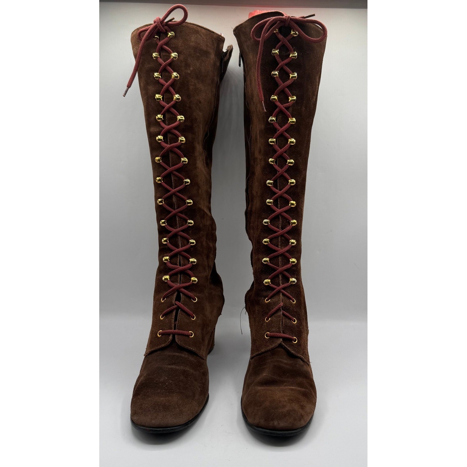 Vintage 1960s/70s Women's Brown Suede Lace Up Boots Size 7.5 Boho Academia