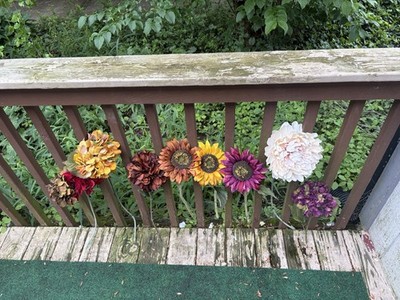 9PC Vintage Artificial Hydrangea Sunflowers, Autumn Colors Real Touch Large 22 