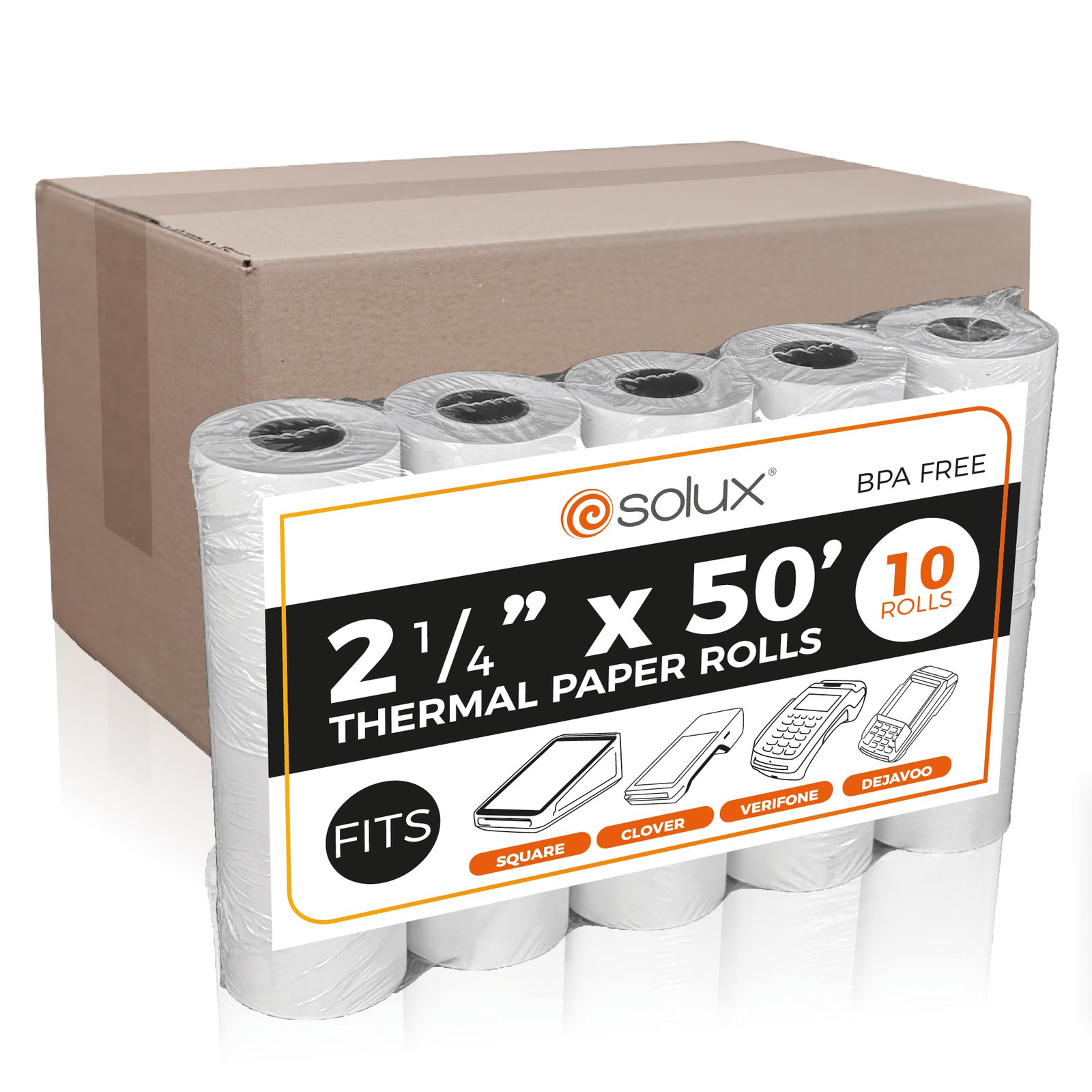 2 1/4 x 50 Thermal Paper Roll Compatible with Square Terminal, Clover Flex, Dejavoo Z8 Z9...