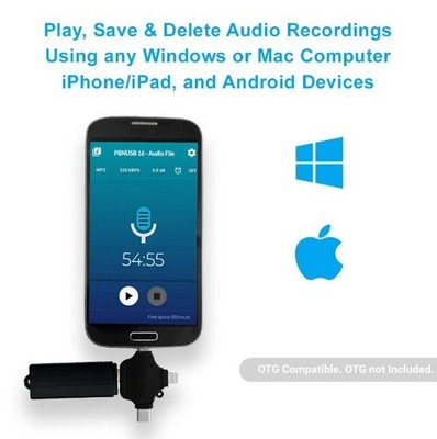 KUSB-OTG Voice Activated Covert USP Audio Recorder 8GB 288 hrs. of Recording