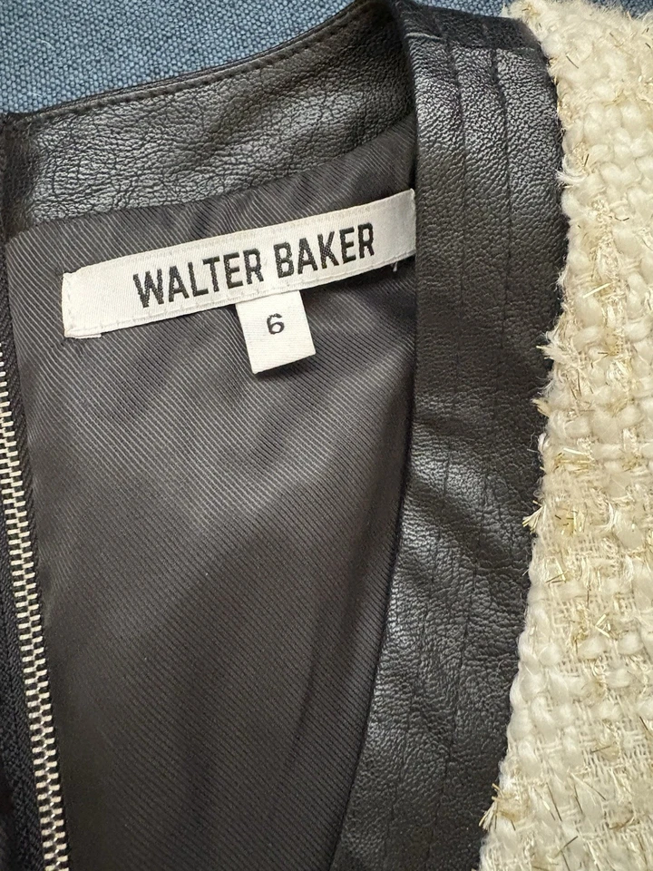 Vestido para mujer Walter Baker de cuero tweed con flecos cuello en V talla 6 multicolor Foto 4 de 4