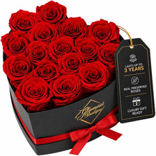Preserved Flowers, 16 Forever Red Roses in Heart Gift Box