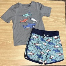 Cat  Jack Swim Set Trunks Short Sleeve Top Sharks Boys Size 3T