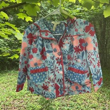 Matilda Jane Rain Ranger Blue Floral Hooded Lined Lightweight Jacket Girls Sz 6