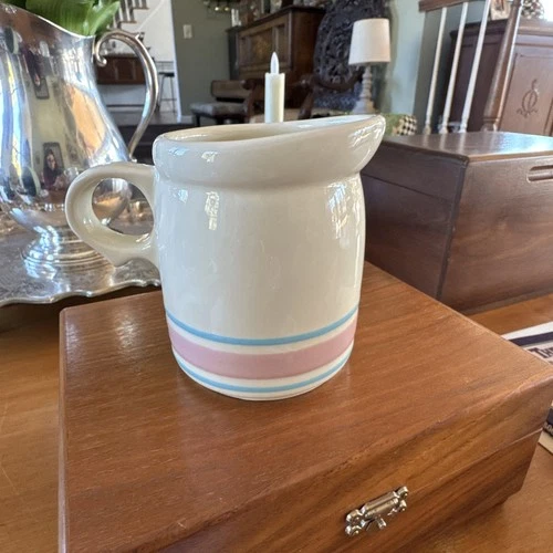 VTG 70s McCoy USA Stonecraft Pink Blue Stripe Creamer Pottery Retro #1414 EUC