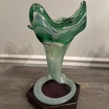 Art Glass Vase Hand Blown Coil Base Swirl Trumpet Vase 11” Murano sticker