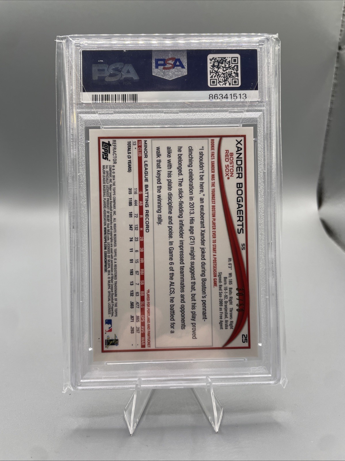 2014 Topps Chrome Xander Bogaerts Gold Refractor Auto /50 PSA 10 Padres view 2
