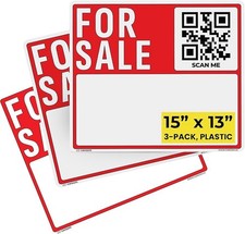 15 13 For Sale Car Sign Blank 3-Pack - Writable Area  QR App Included