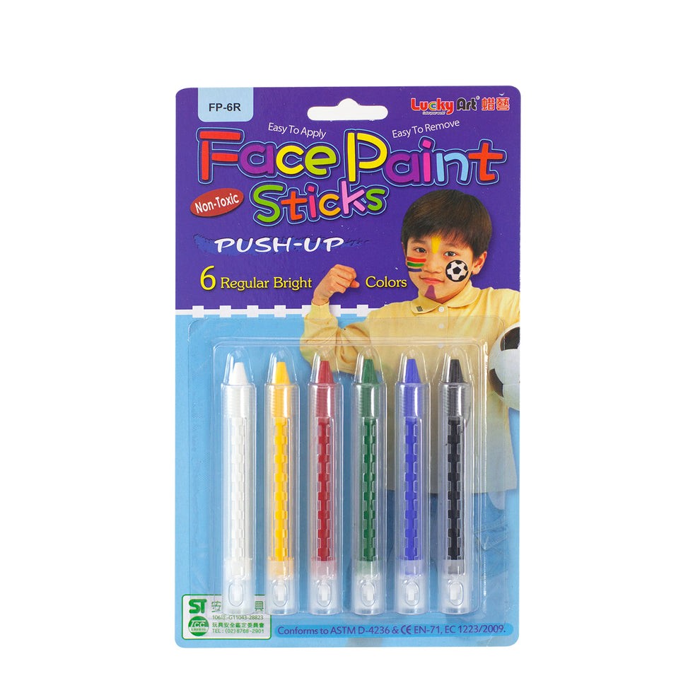 6 Regular Colors Face Paint Stick Crayons — Easy to Apply & Remove, Safe for Kid