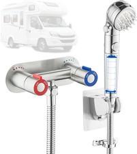 RV Shower Faucet with Hose and Chrome Filtered Handheld Shower Head, Brushed