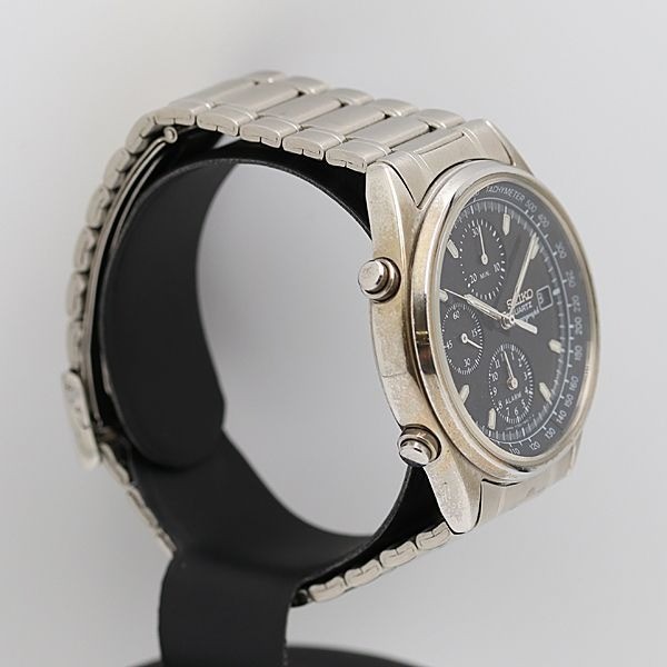 sayakou☆XS Seiko Tank Watch Men 25mm Black Dial Silver Tone Rectangle 7431