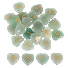 25Pcs Green Aventurine Rune Stones Set with Engraved Elder Futhark Alphabet