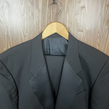 Pierre Balmain 2 Piece Tuxedo Suit Mens 44L 38x31 Black Solid Wool One Button