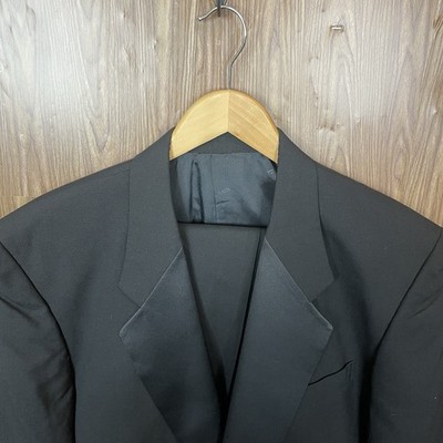 Pierre Balmain 2 Piece Tuxedo Suit Mens 44L 38x31 Black Solid Wool One Button