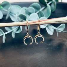 Crescent Moon Earrings Rose Gold Plated Dangle Huggie Hoops Celestial Magic