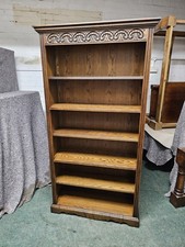 OLD CHARM LARGE OAK BOOKCASE/OAK BOOKCASE/DISPLAY STAND/5 SHELF CARVED BOOKCASE