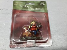 Holiday Time Village Collectibles Boy and Dog Imaginary Playing w/ Christmas Toy