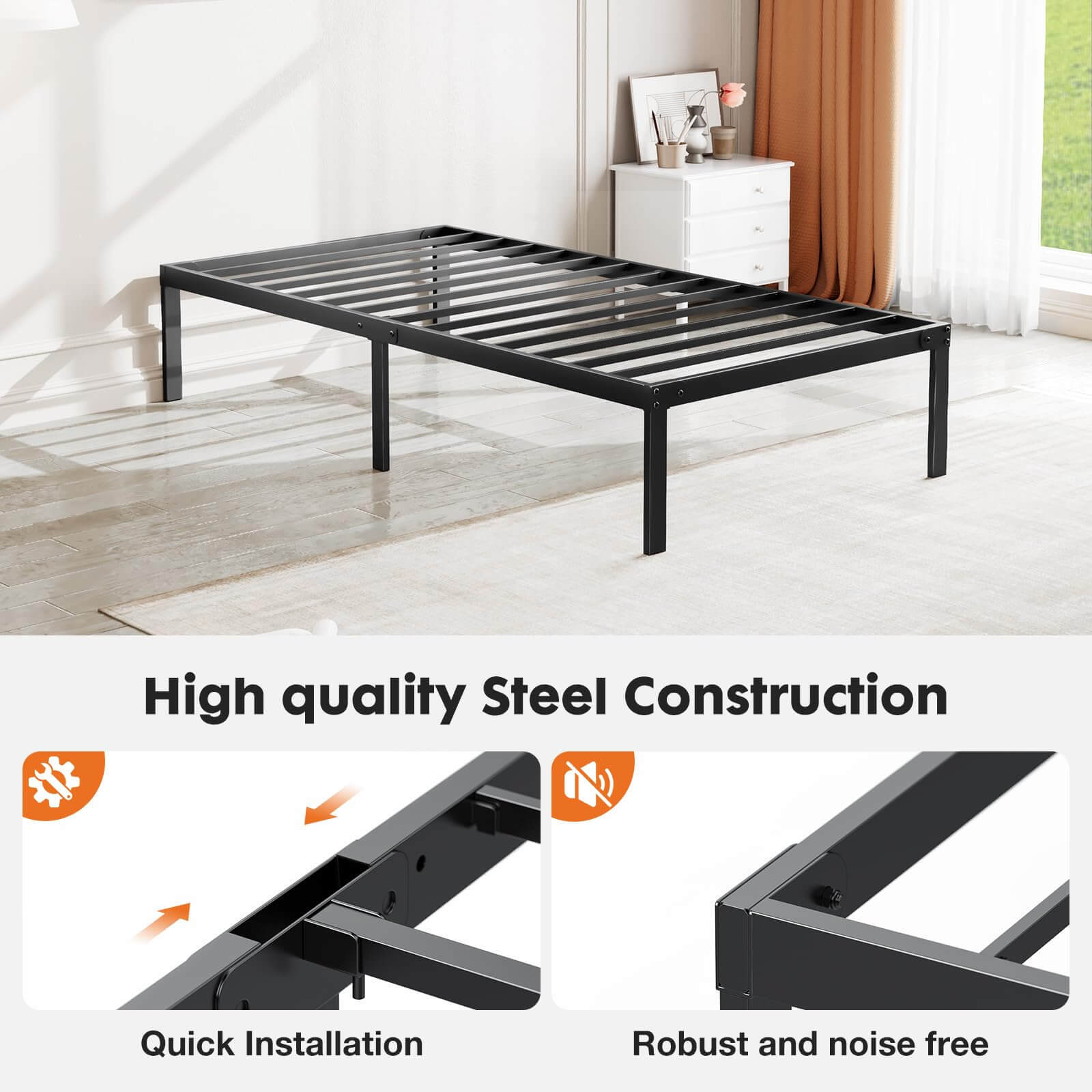 Sturdy Metal Bed Frame Full Queen King Size Platform Base with Durable Support-image
