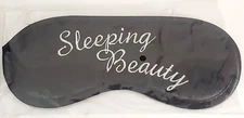 Black Satin EMBROIDERED Sleep Mask with Elastic Headband - SLEEPING BEAUTY