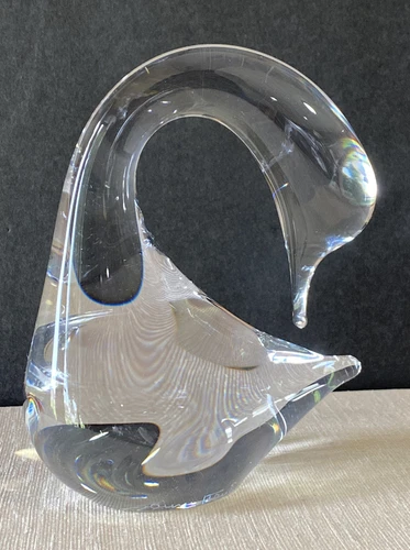 Signed Daum France Crystal Clear 5.5 Goose Swan Bird Fluid Free Form Paperweight