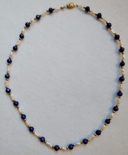 Genuine 6mm Lapis Necklace Genuine Rice Pearl 20", 14 K Gold-filled Clasp/ Beads