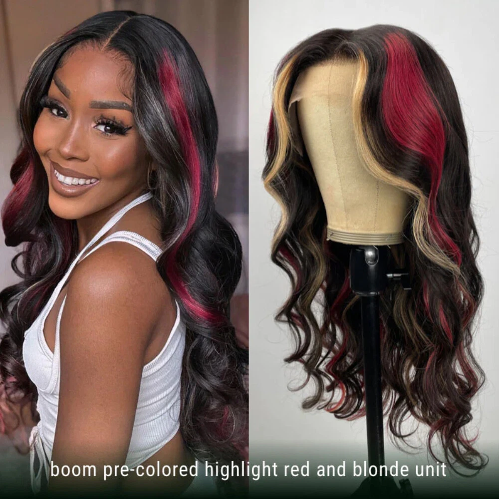 Glueless Hd Lace Wig Dark Brown with Blonde Highlights Body Wave