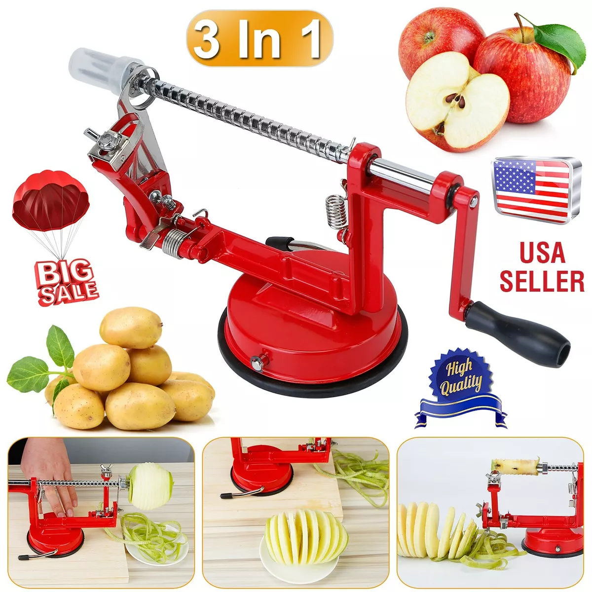 Apple Slicer - 3 In 1 Corer And Peeler, 8 Stainless Steel Blade Coring Tool  And Press - Fruit Cutter Coring Cutter Coring And Slicing (green) (1pcs)