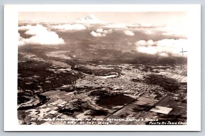 Auburn, WA Postcard-  RPPC MT RAINER AND AUBURN AERIAL VIEW