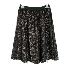 Express Womens sz 0 Skirt Black Lace Overlay Zip Up Midi Full Flare