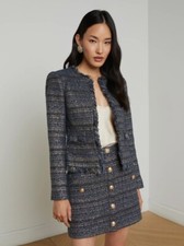 AUTH L'AGENCE Angelina Tweed Jacket Blue/Green Multi Tweed 026812