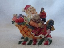 Resin Santa In Sleigh With Toys Figurine Christmas Decoration 2 1/4"