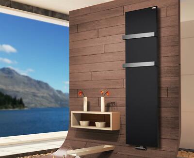 Badheizkörper Mirror Steel 3, 180x47cm, 1118 Watt schwarz+2 Handtuchhalter breit